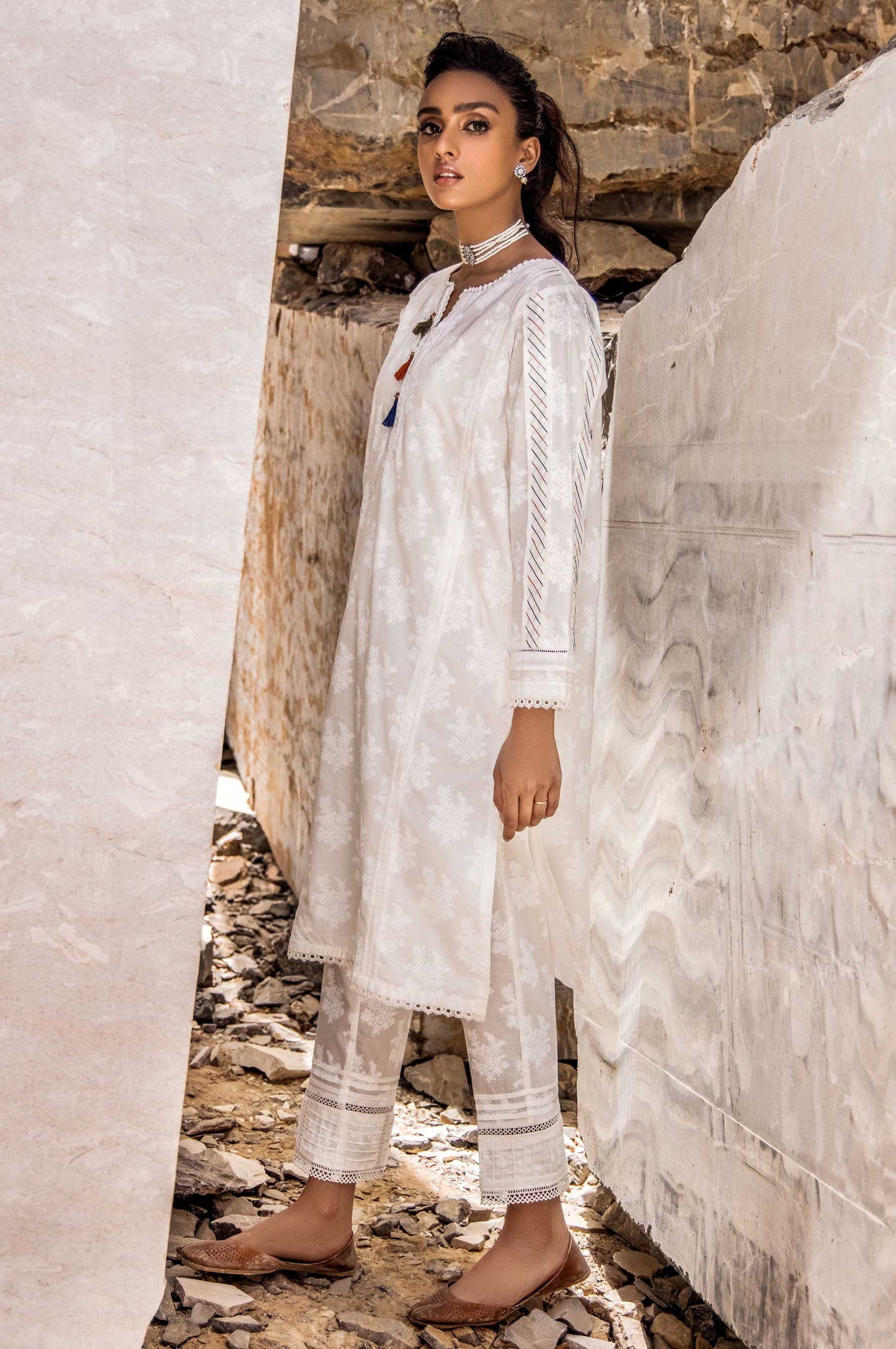 Stitched 1 Piece Printed White Paste Cambric Shirt