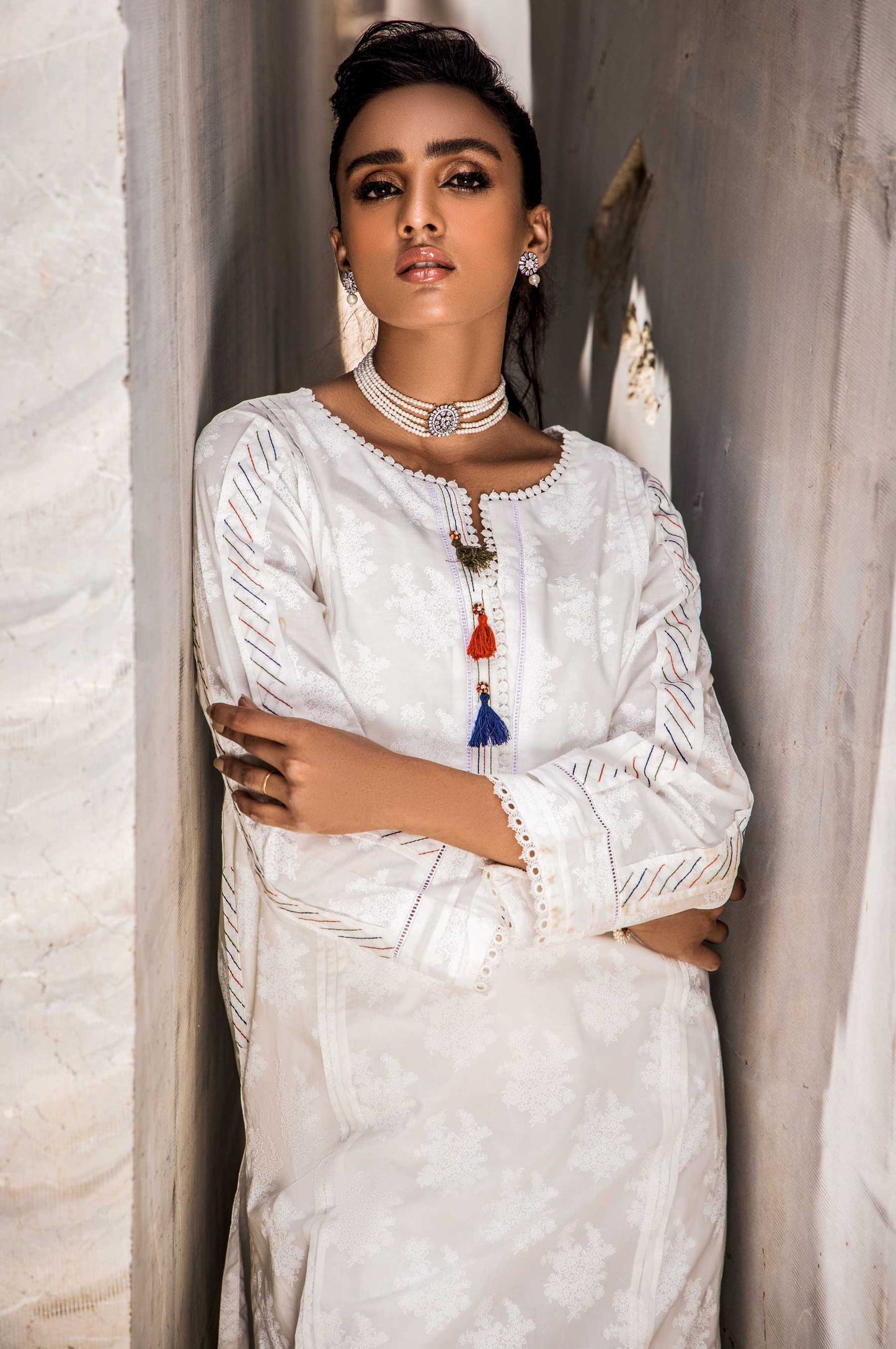 Stitched 1 Piece Printed White Paste Cambric Shirt