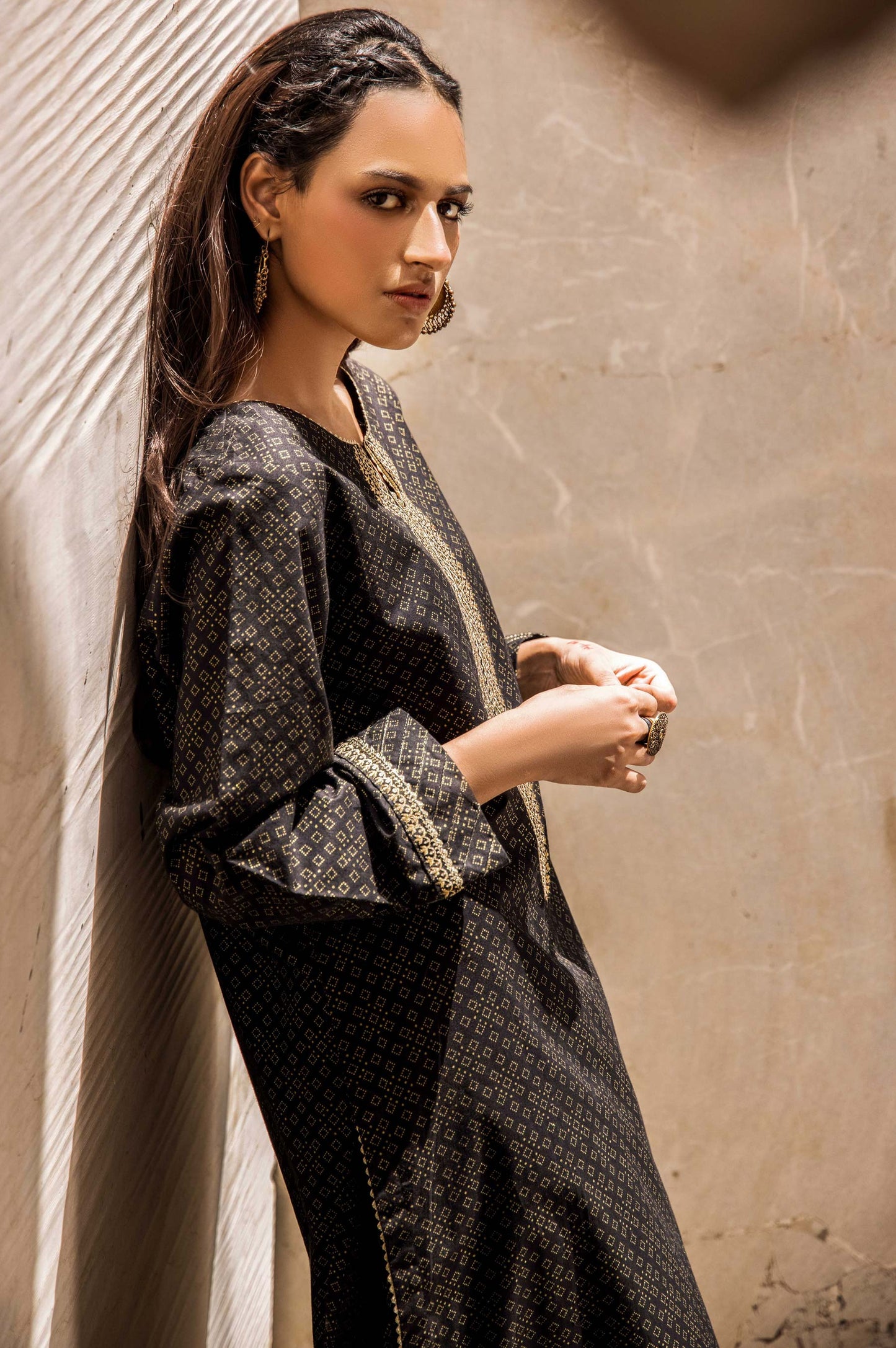 Stitched 1 Piece Embroidered Gold Paste Cambric Shirt