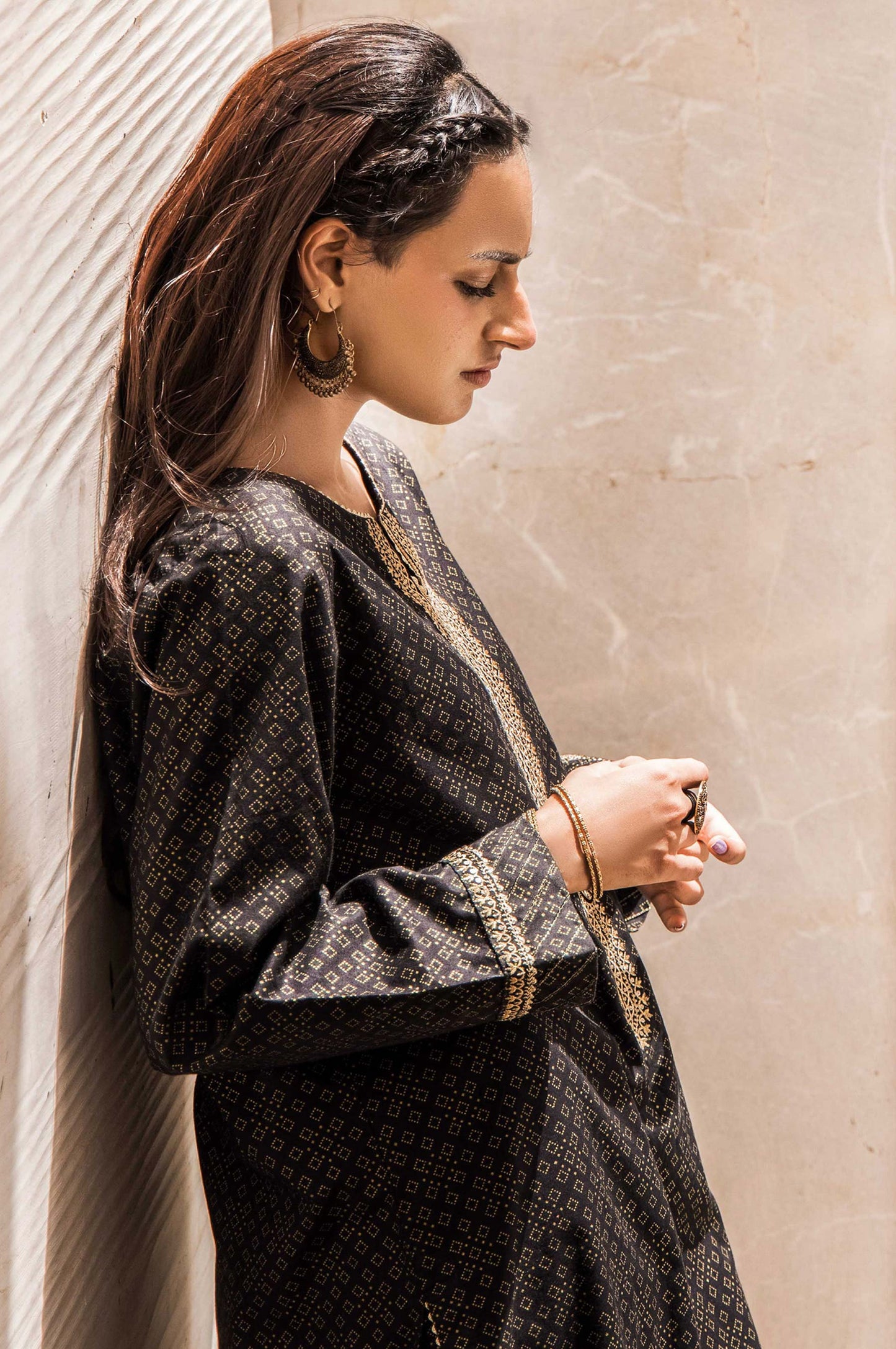 Stitched 1 Piece Embroidered Gold Paste Cambric Shirt