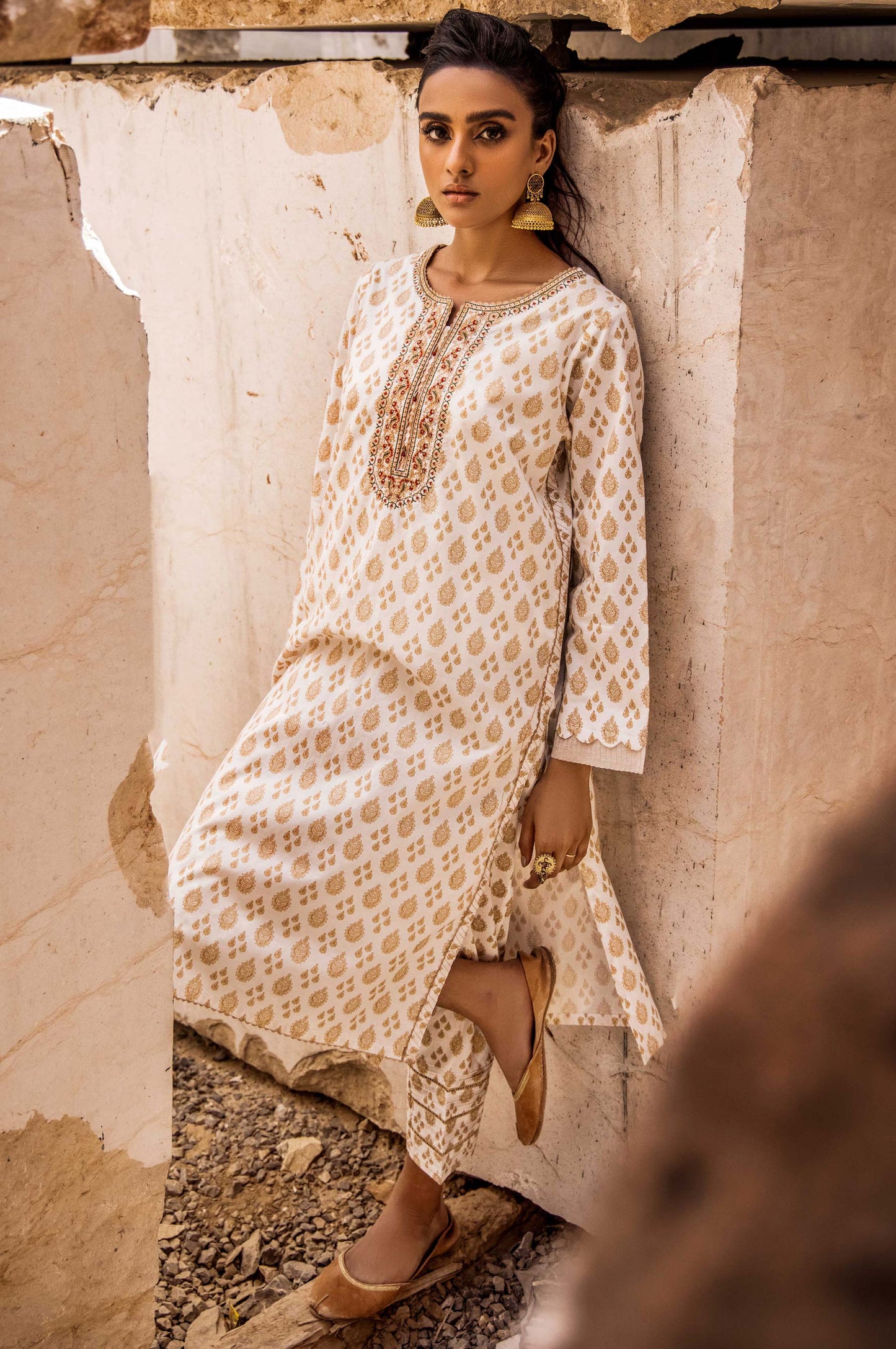 Stitched 1 Piece Printed Gold Paste Cambric Shirt