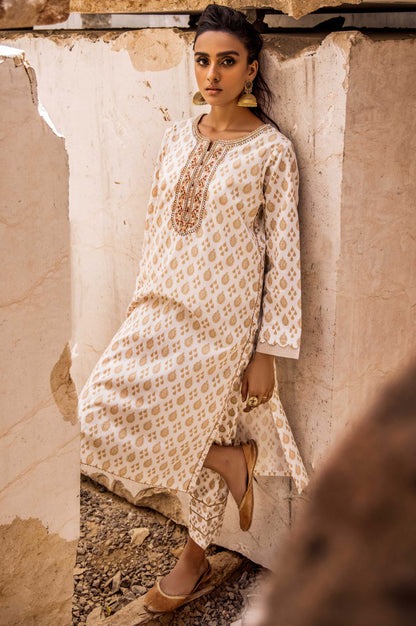 Stitched 1 Piece Printed Gold Paste Cambric Shirt