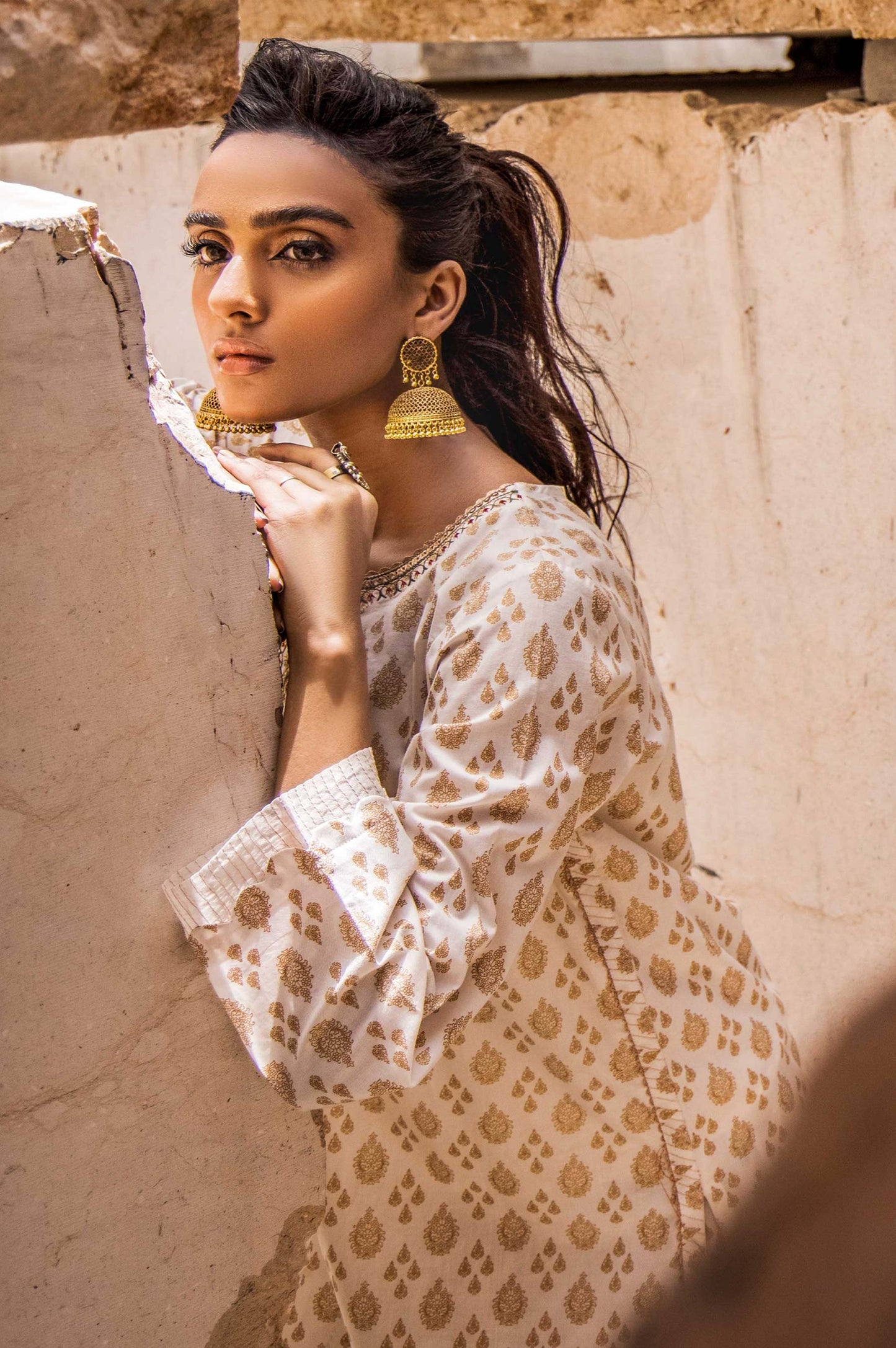 Stitched 1 Piece Printed Gold Paste Cambric Shirt