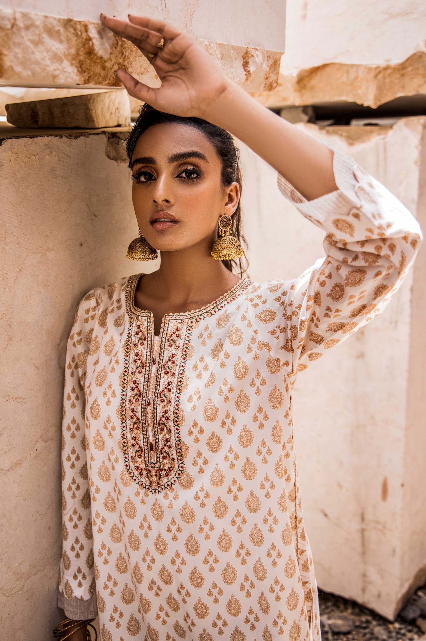 Stitched 1 Piece Printed Gold Paste Cambric Shirt