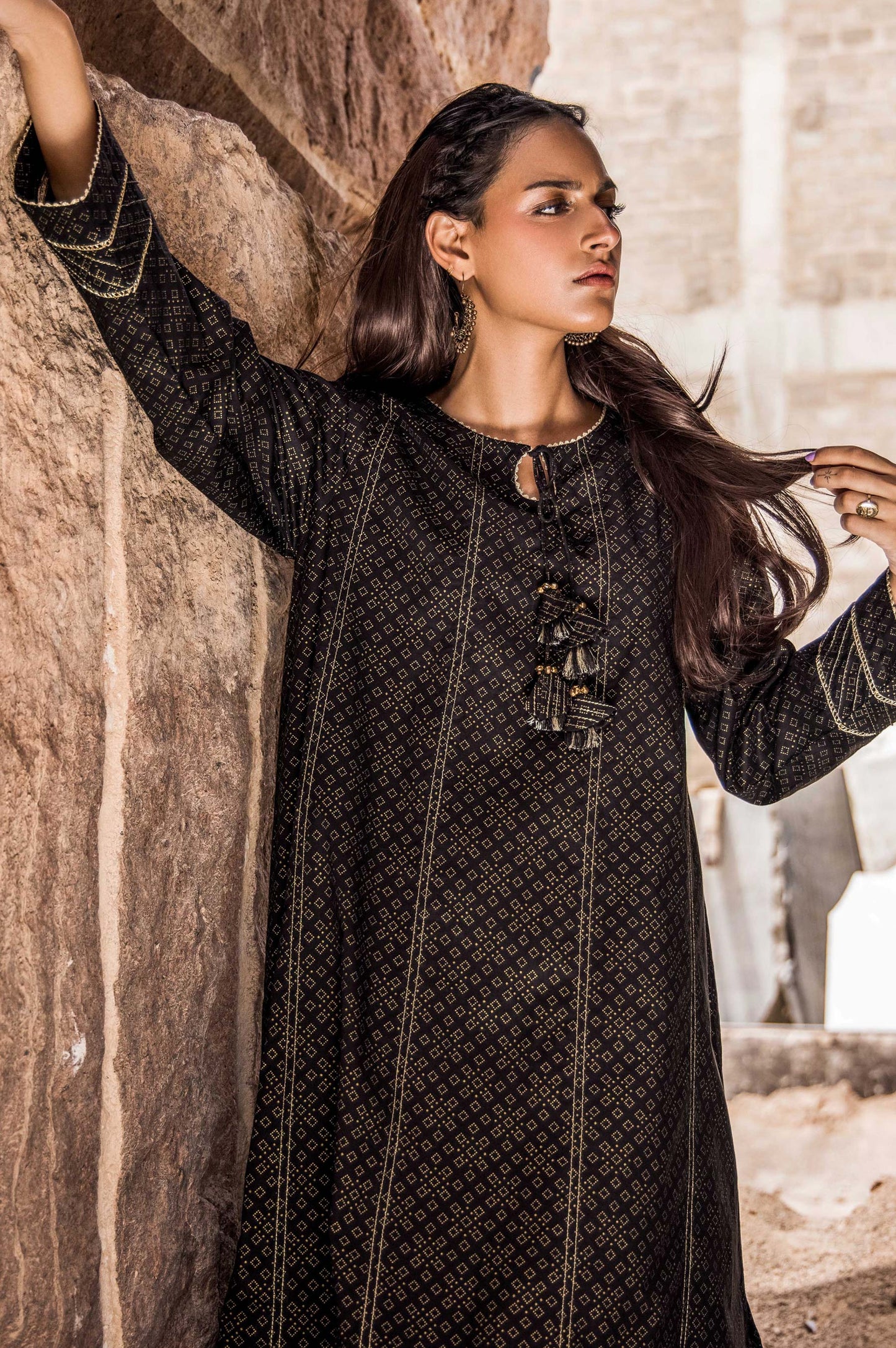 Stitched 1 Piece Printed Gold Paste Cambric Shirt