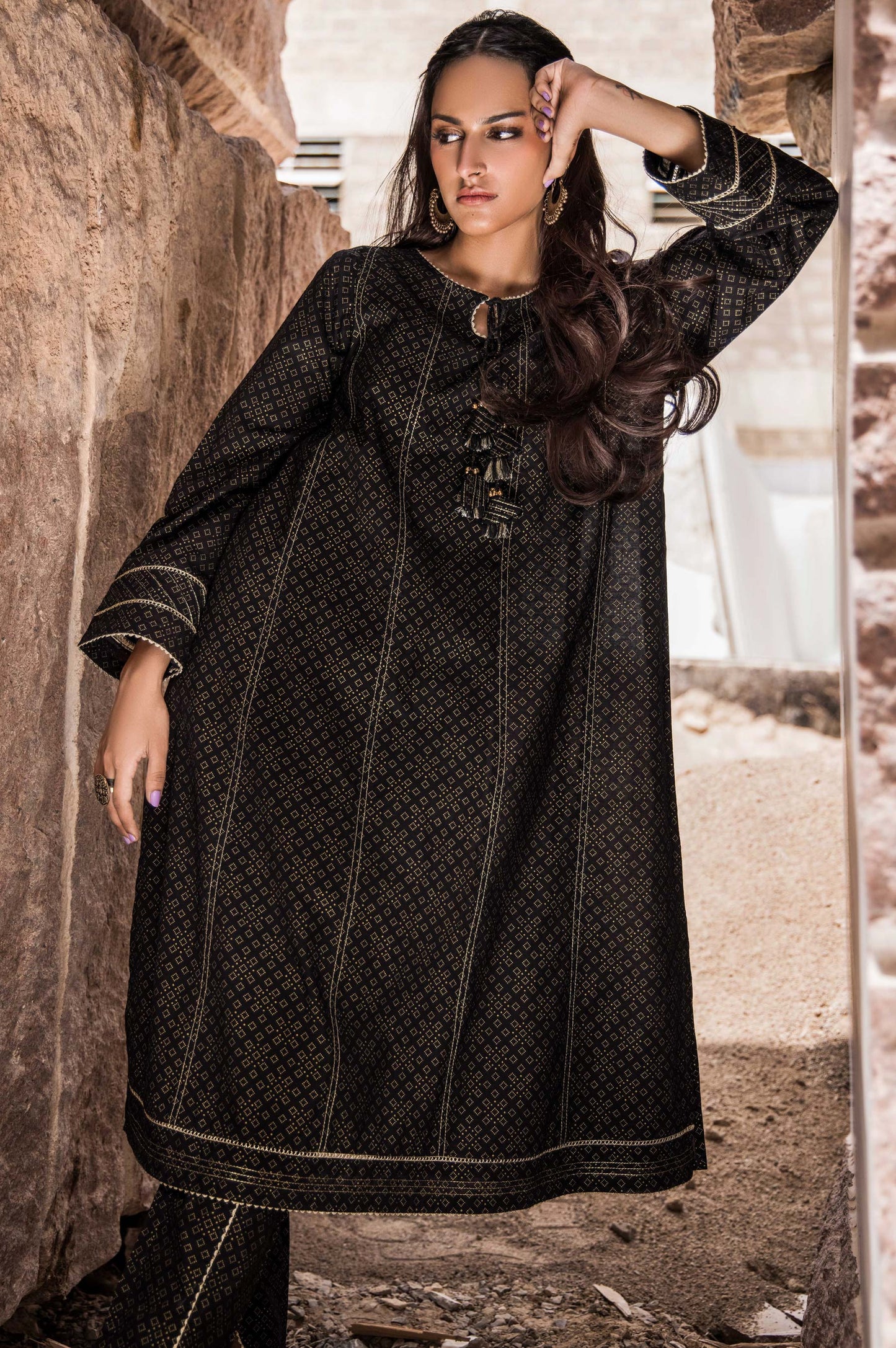 Stitched 1 Piece Printed Gold Paste Cambric Shirt