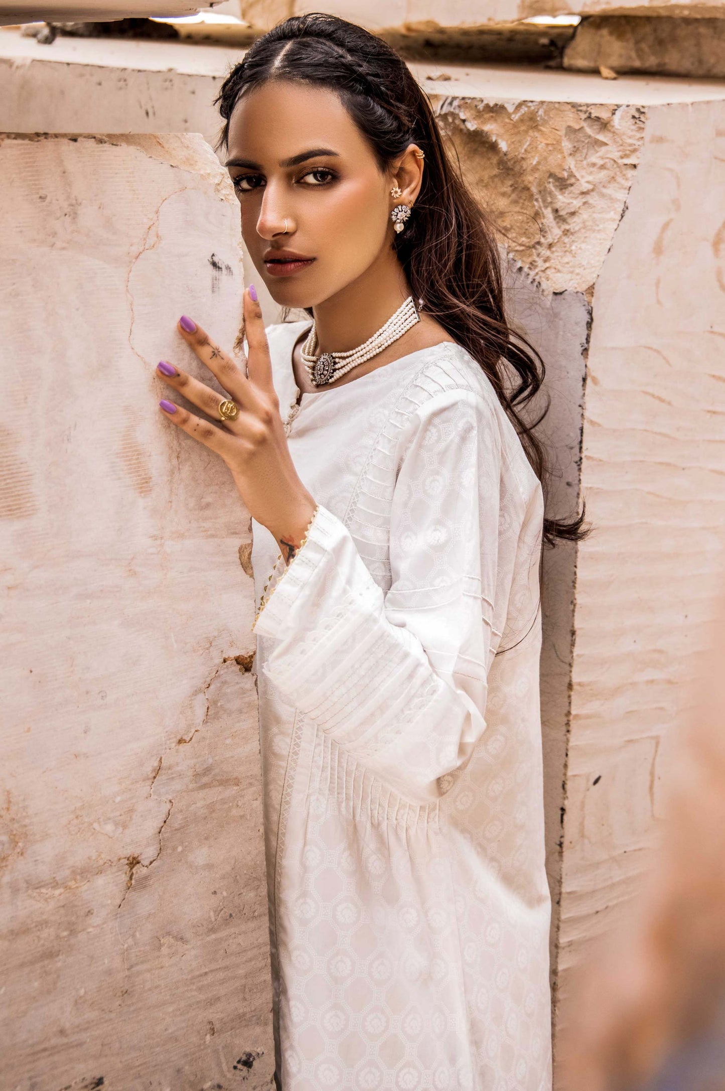 Stitched 1 Piece Printed White Paste Cambric Shirt