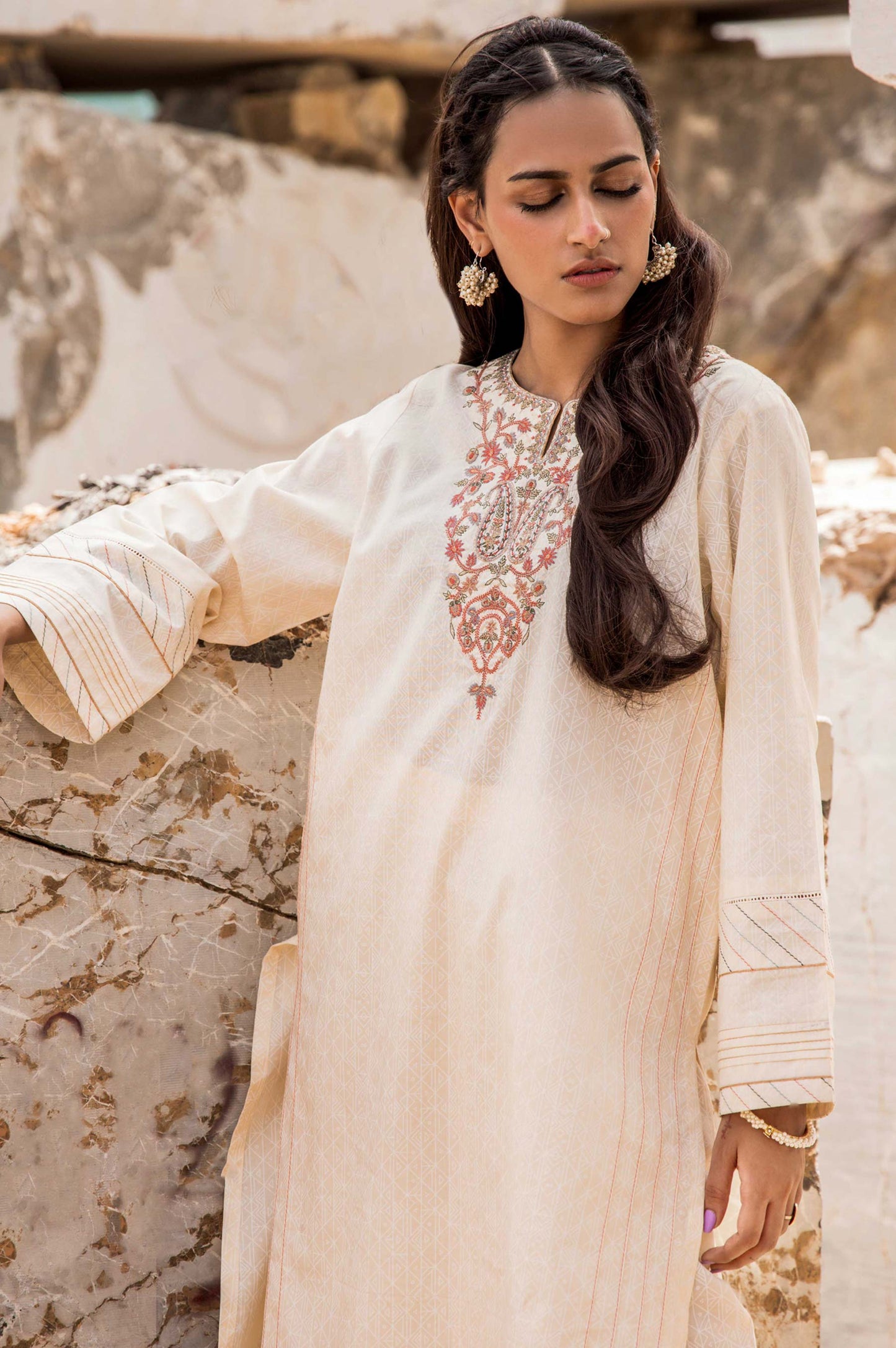 Stitched 1 Piece Printed White Paste Cambric Shirt