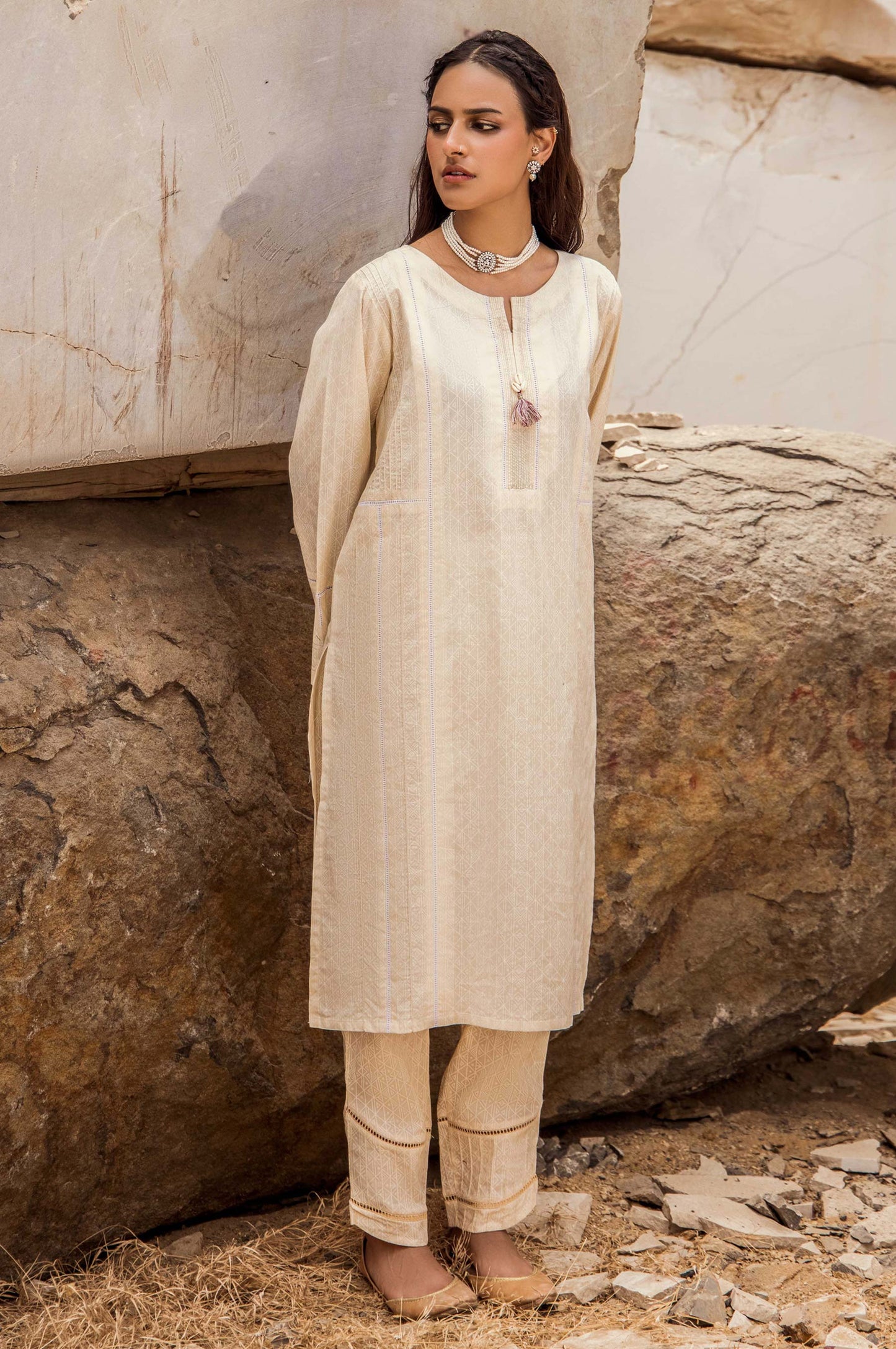 Stitched 1 Piece Printed White Paste Cambric Top