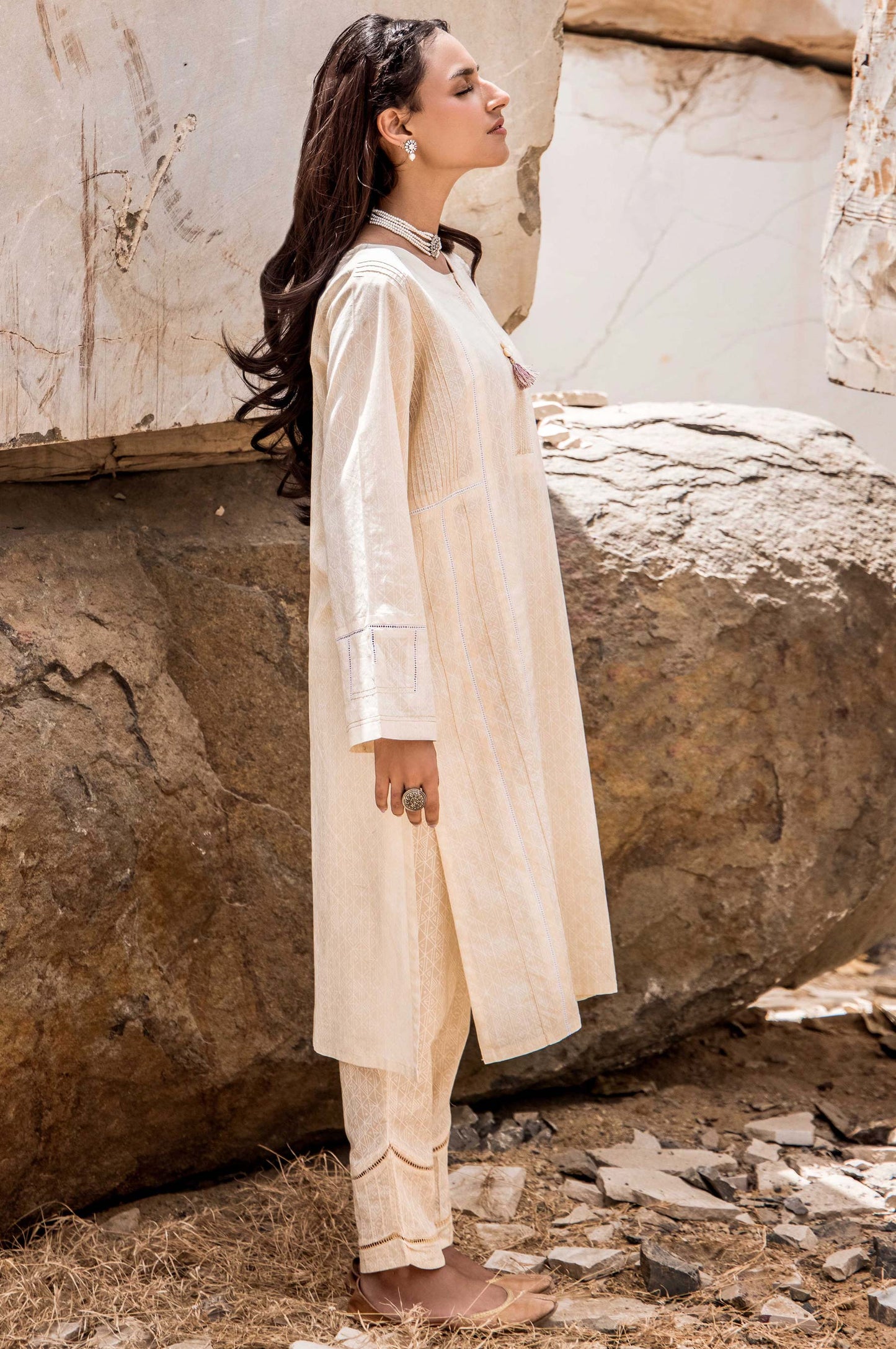 Stitched 1 Piece Printed White Paste Cambric Top