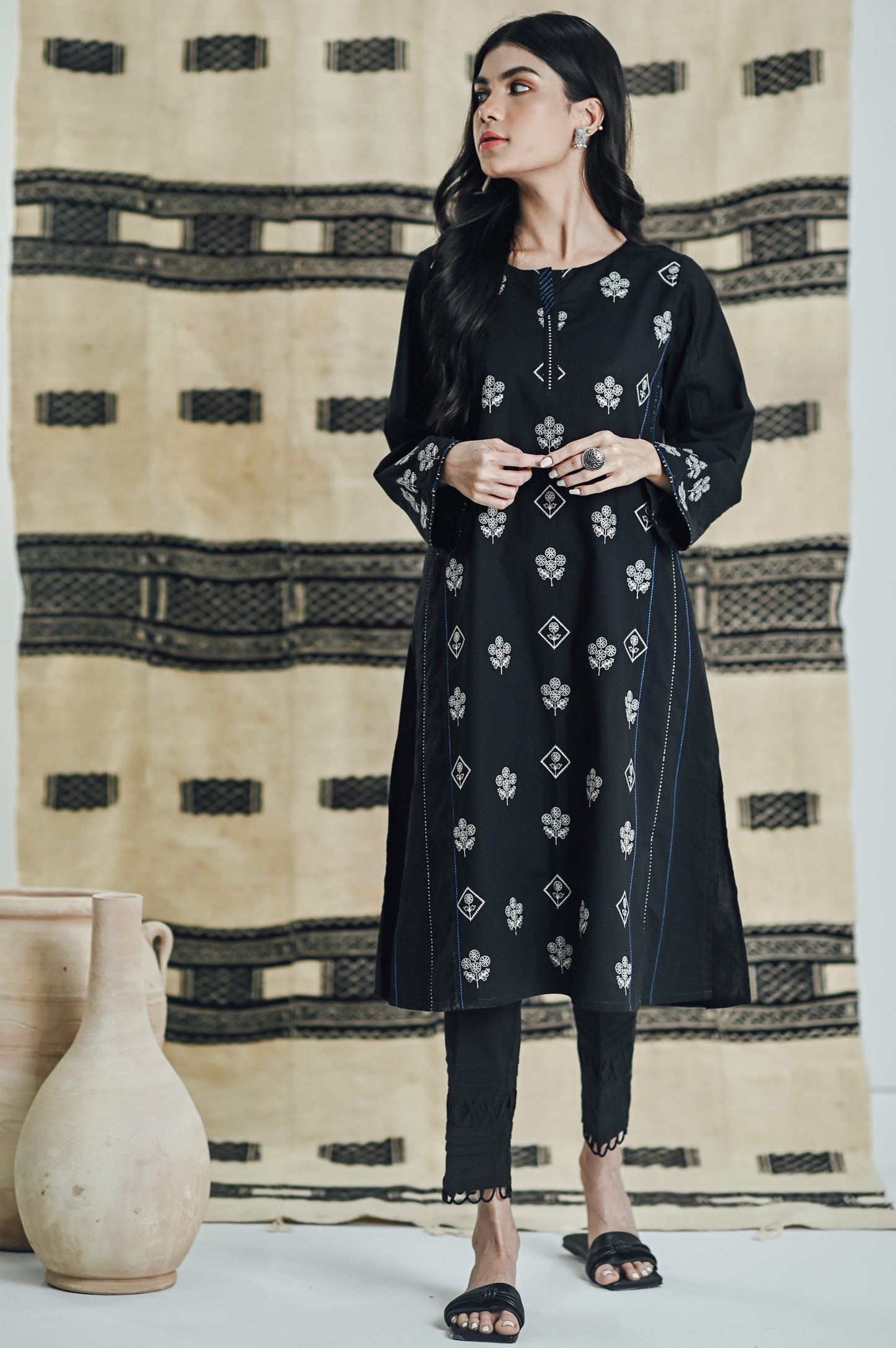 Stitched 1 Piece Embroidered Dobby Shirt