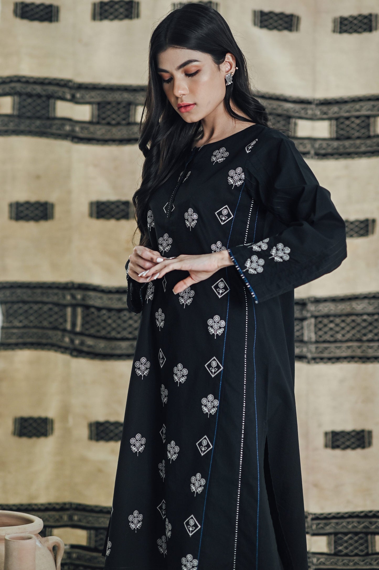 Stitched 1 Piece Embroidered Dobby Shirt