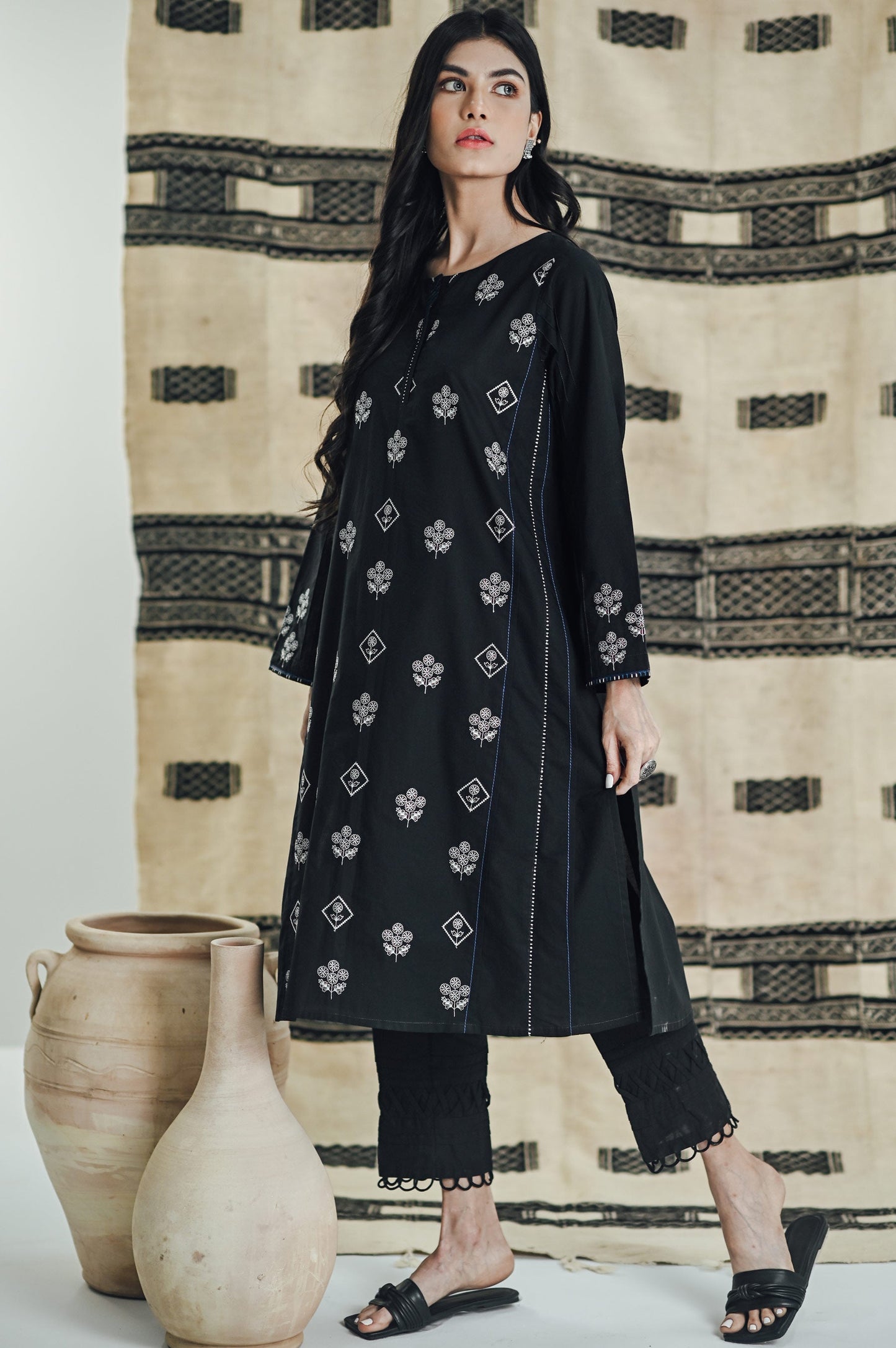 Stitched 1 Piece Embroidered Dobby Shirt