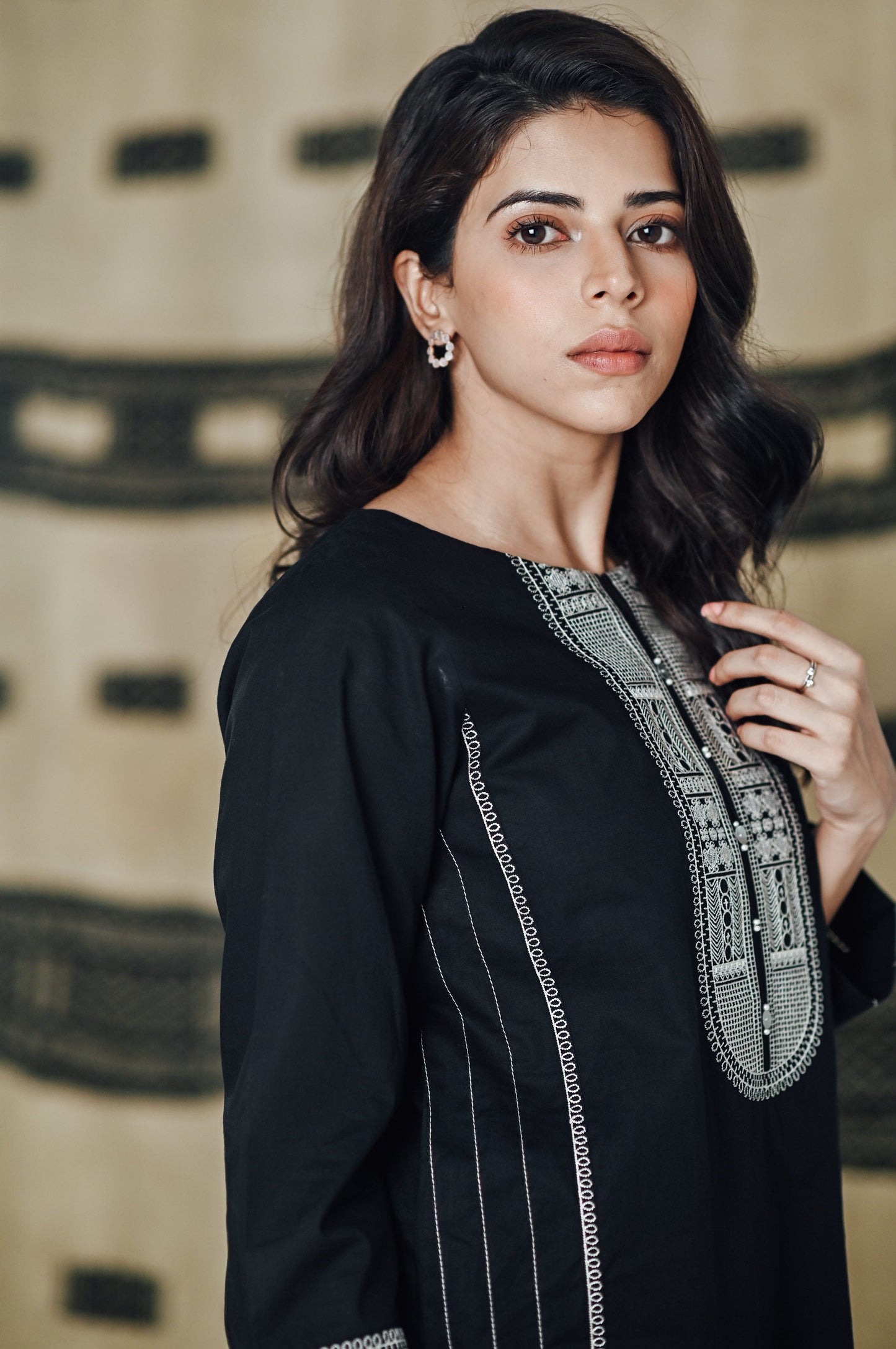 Stitched 1 Piece Embroidered Dobby Shirt