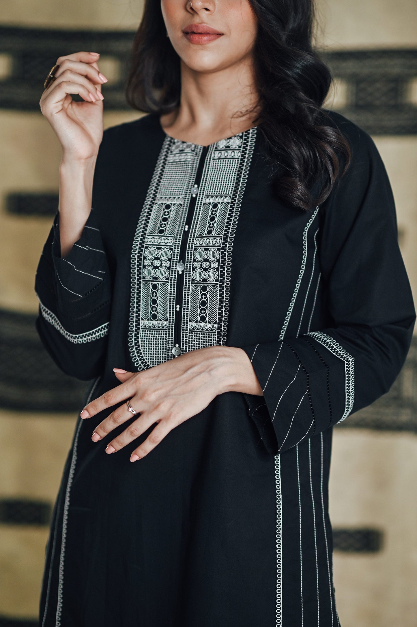 Stitched 1 Piece Embroidered Dobby Shirt