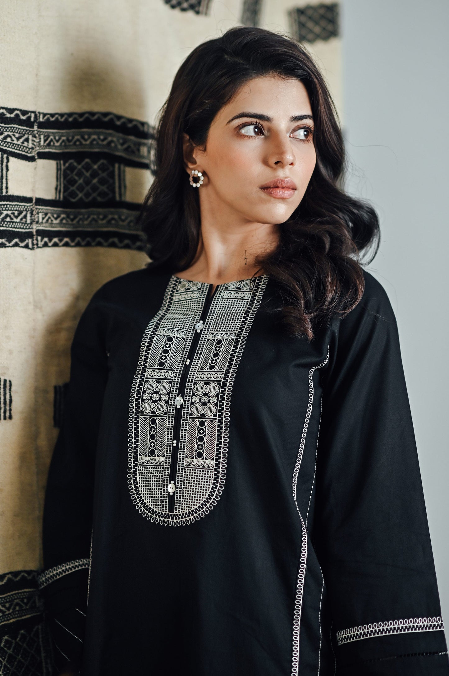 Stitched 1 Piece Embroidered Dobby Shirt