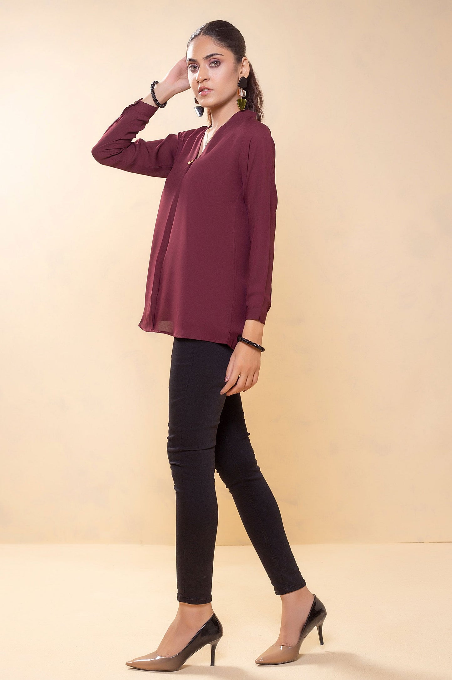 Stitched 1 Piece Embellished Crepe Top