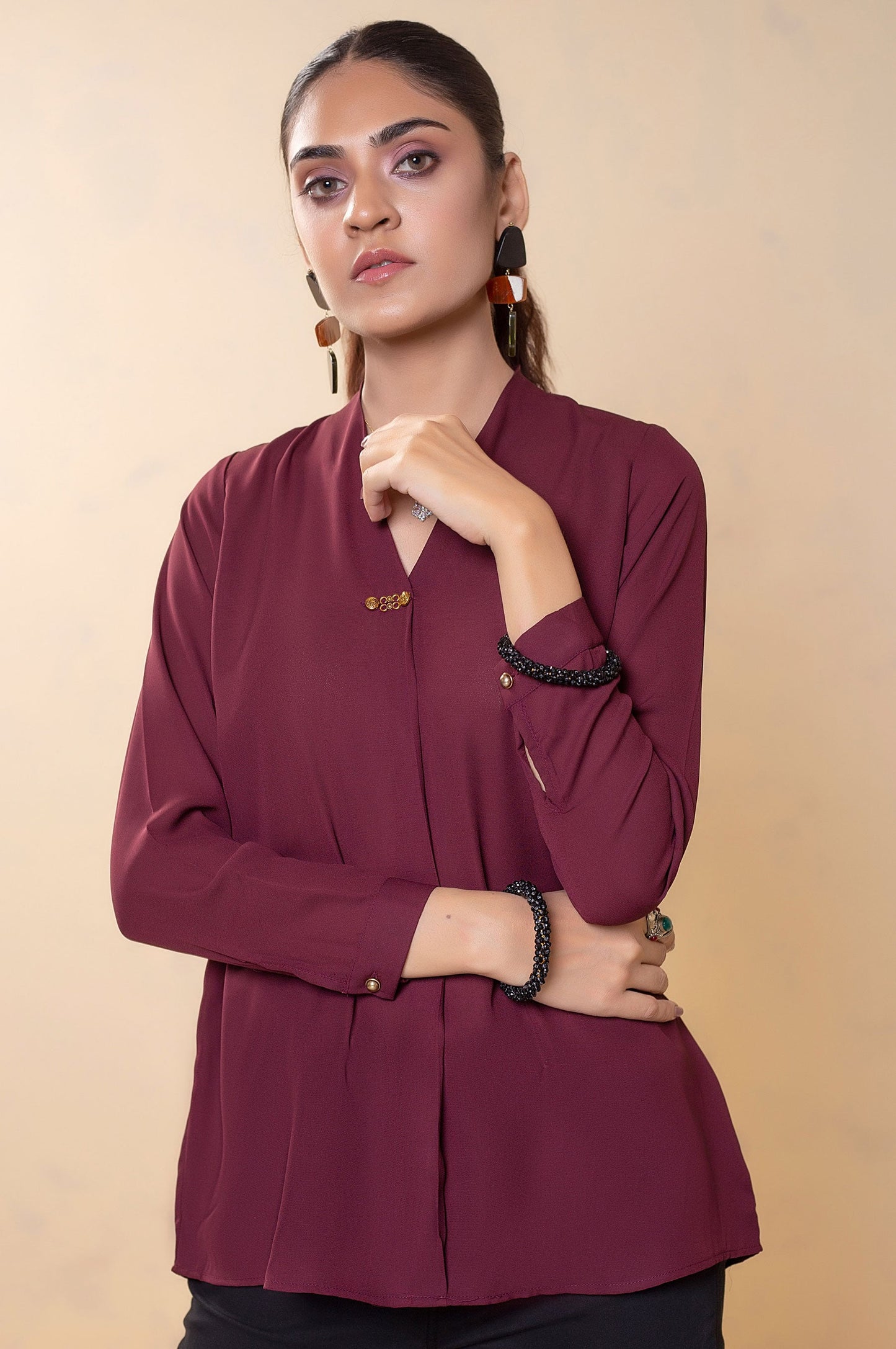 Stitched 1 Piece Embellished Crepe Top