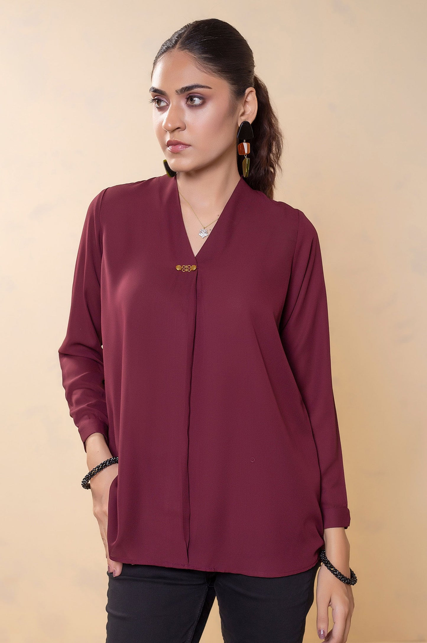 Stitched 1 Piece Embellished Crepe Top