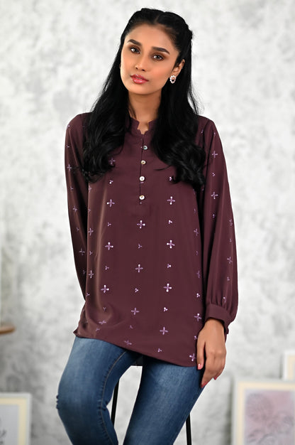 Stitched 1 Piece Embroidered Crepe Top