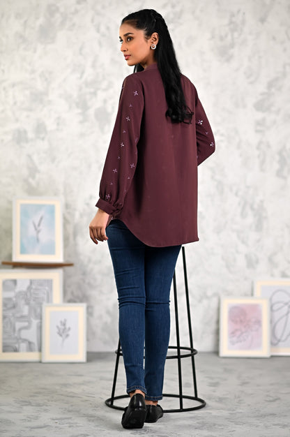 Stitched 1 Piece Embroidered Crepe Top