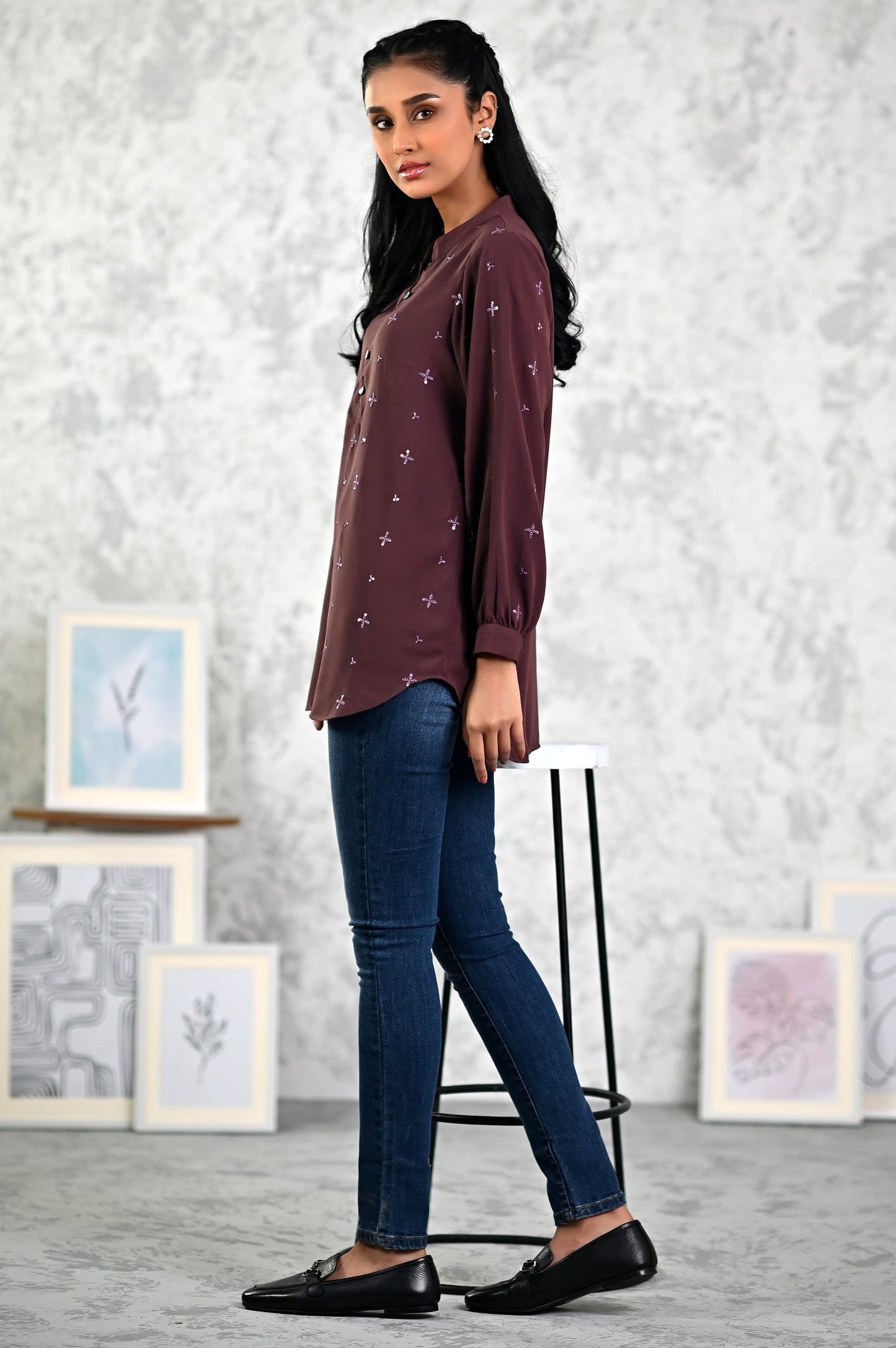 Stitched 1 Piece Embroidered Crepe Top