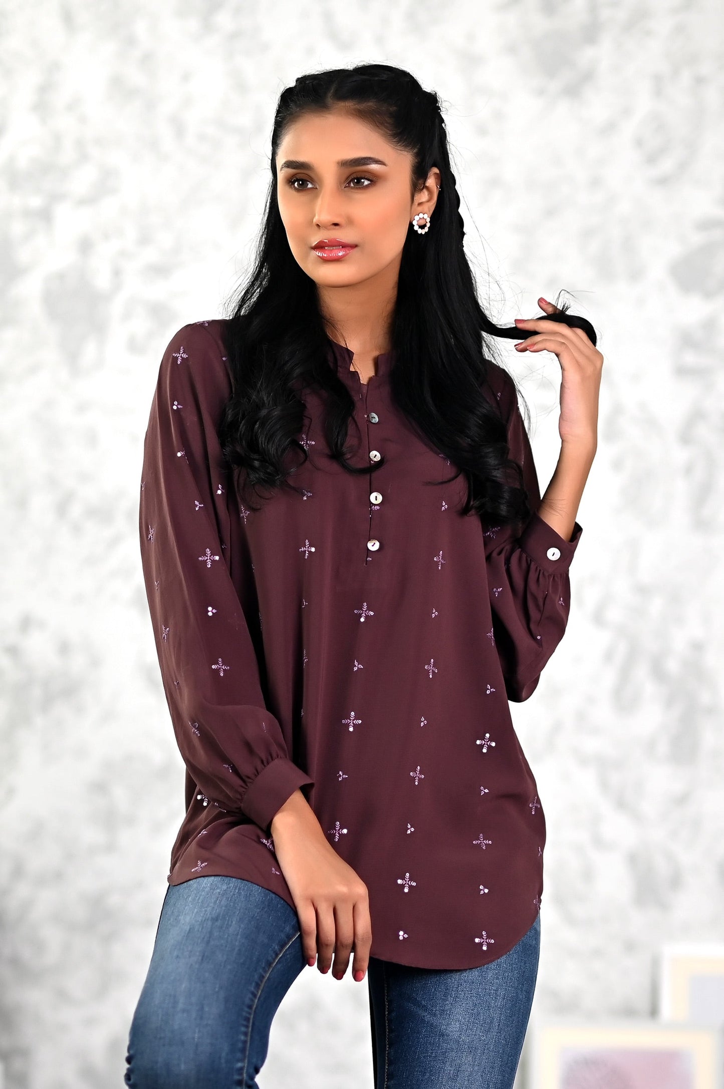 Stitched 1 Piece Embroidered Crepe Top