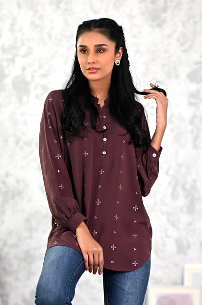 Stitched 1 Piece Embroidered Crepe Top