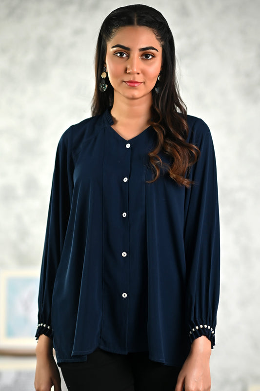 Stitched 1 Piece Embellished Crepe Shirt