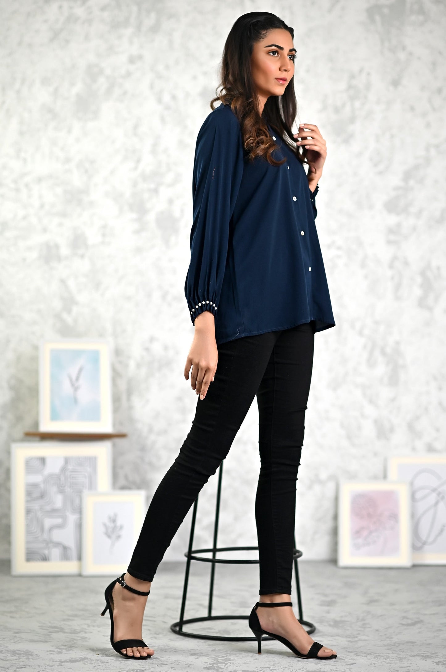 Stitched 1 Piece Embellished Crepe Shirt