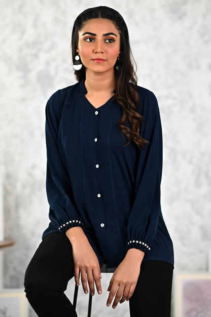 Stitched 1 Piece Embellished Crepe Shirt