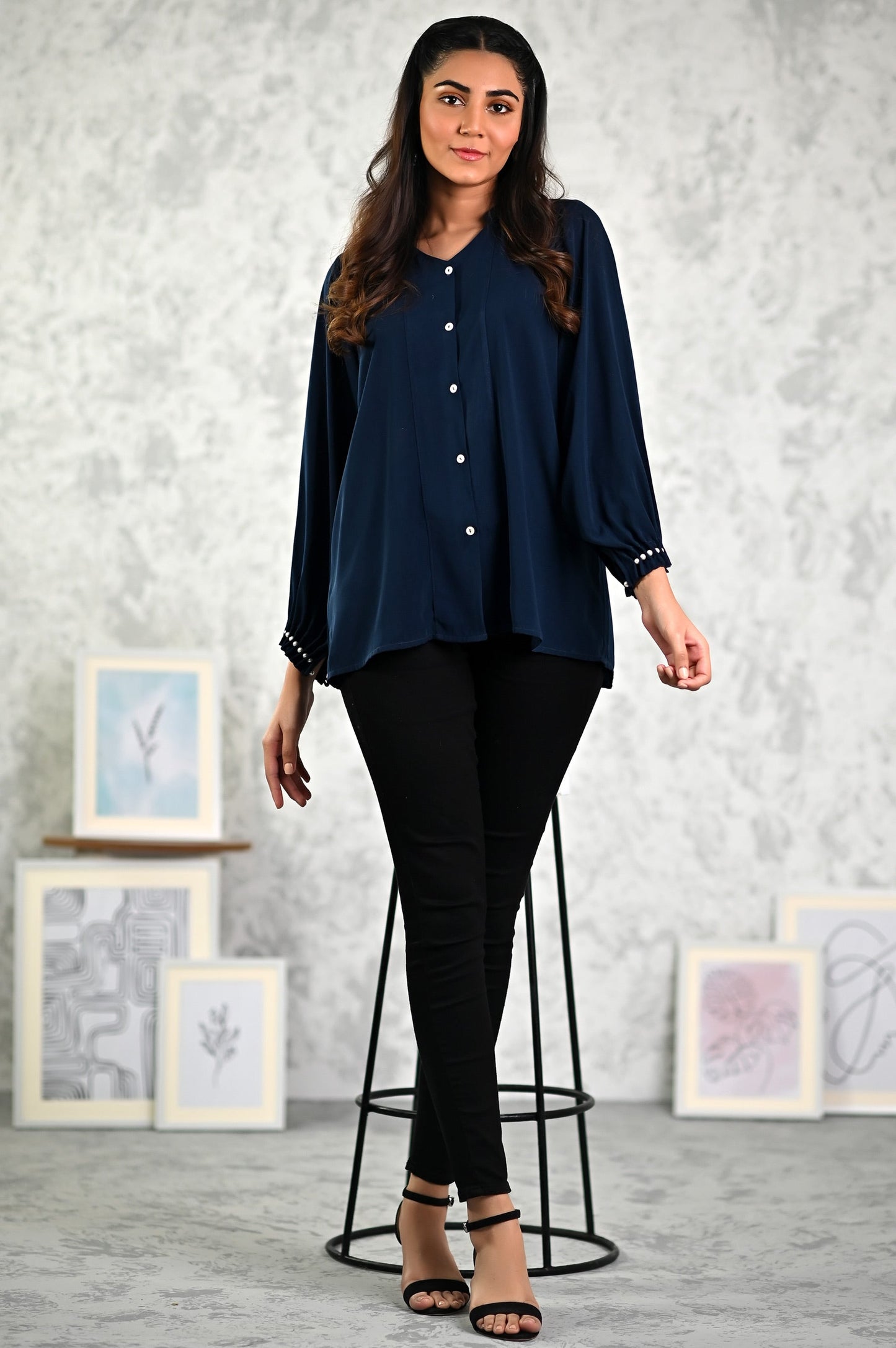 Stitched 1 Piece Embellished Crepe Shirt