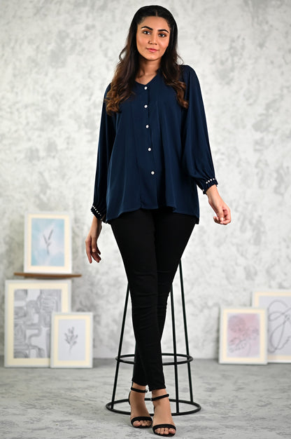 Stitched 1 Piece Embellished Crepe Shirt