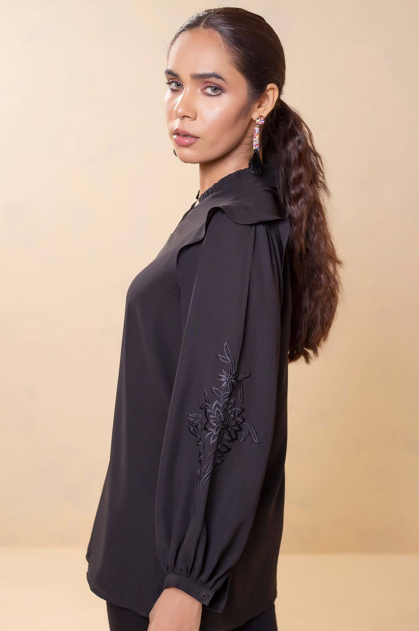 Stitched 1 Piece Embroidered Crepe Top