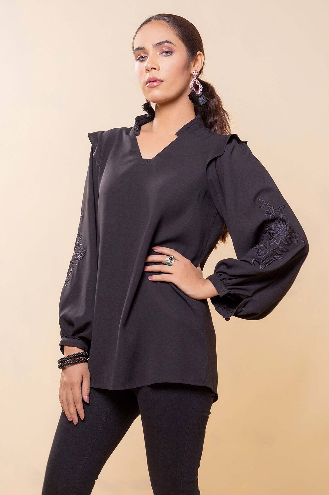 Stitched 1 Piece Embroidered Crepe Top