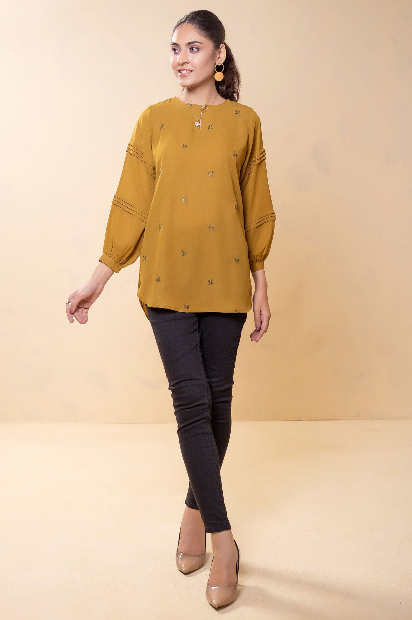 Stitched 1 Piece Embroidered Crepe Top