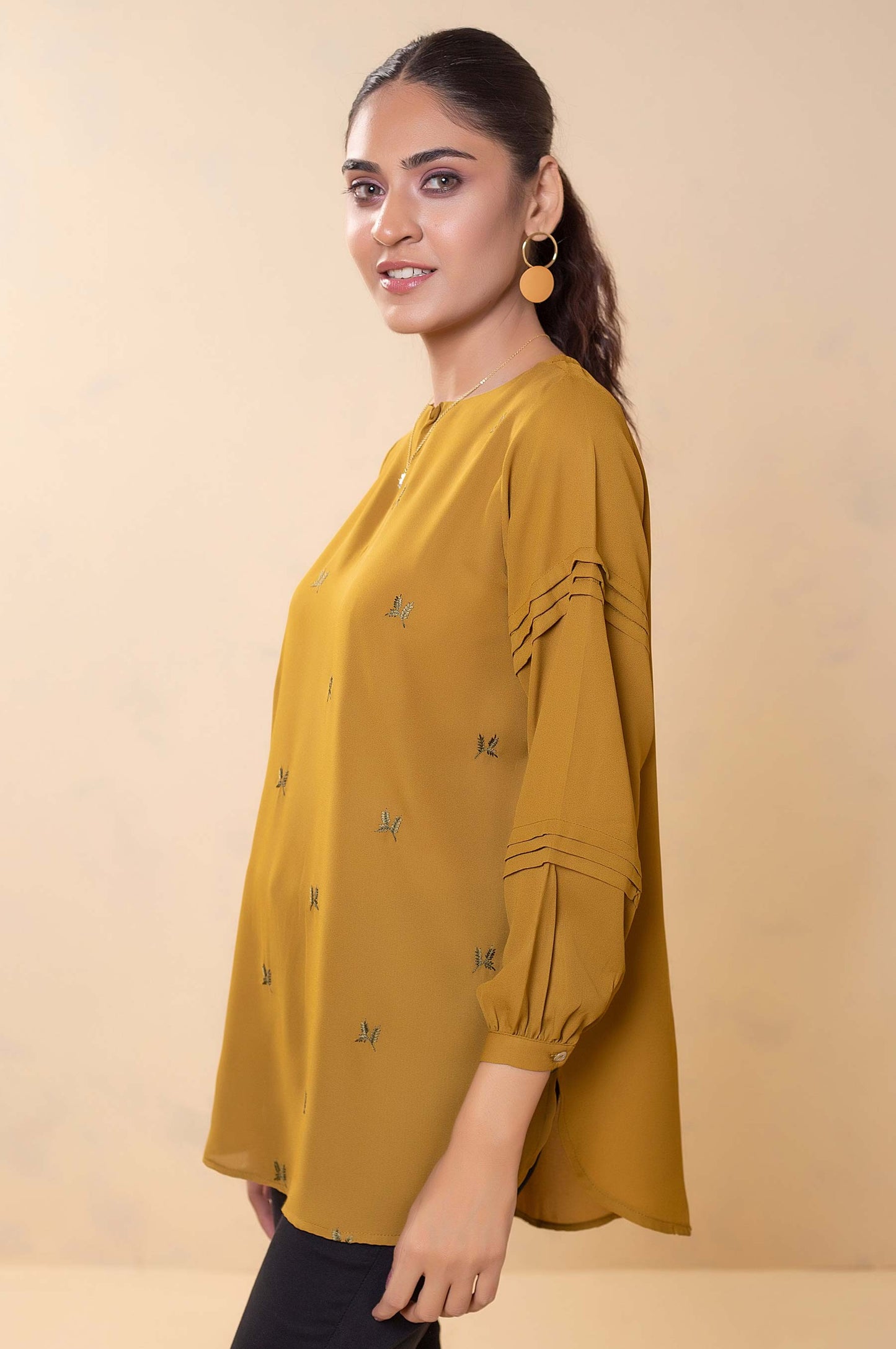 Stitched 1 Piece Embroidered Crepe Top