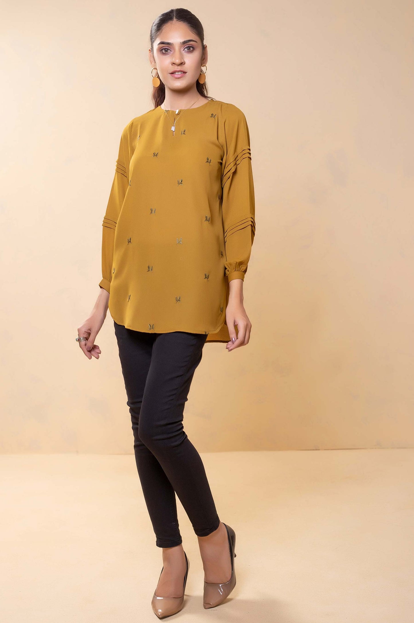 Stitched 1 Piece Embroidered Crepe Top