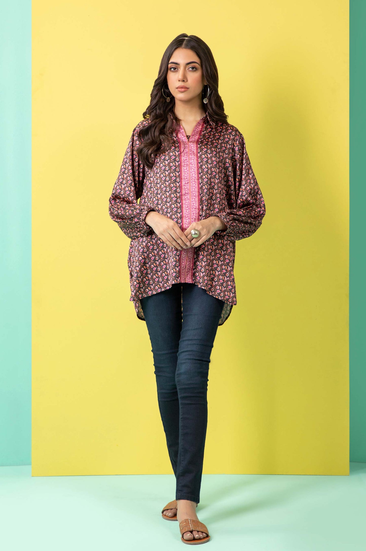 Stitched 1 Piece Embellished Silk Shirt