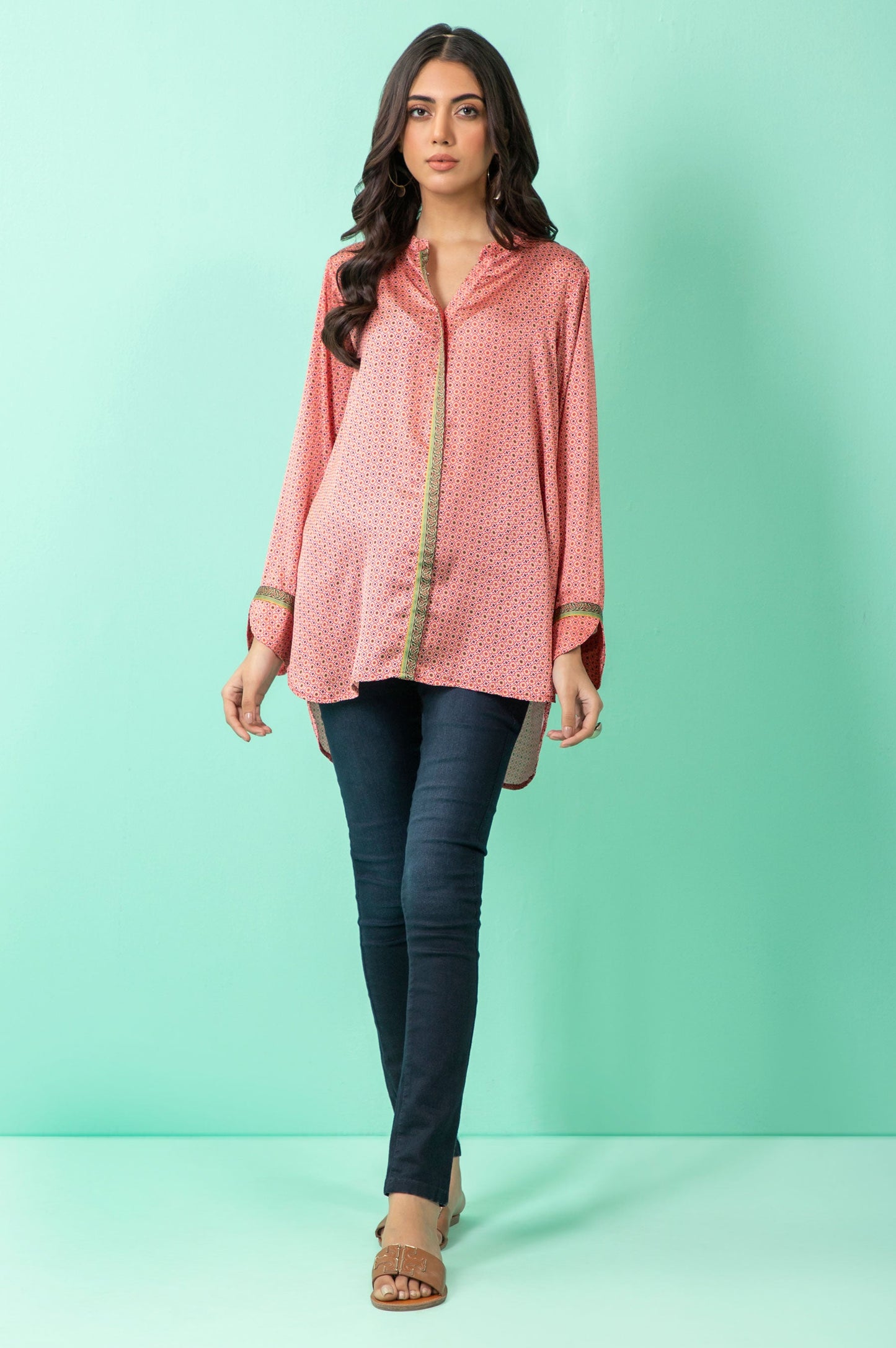 Stitched 1 Piece Embellished Silk Shirt