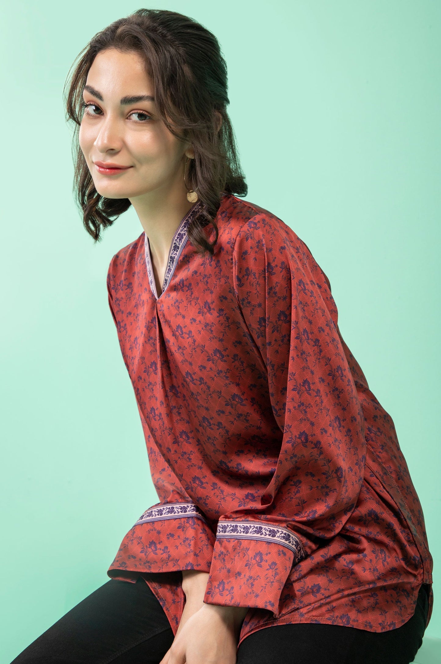 Stitched 1 Piece Embellished Silk Shirt