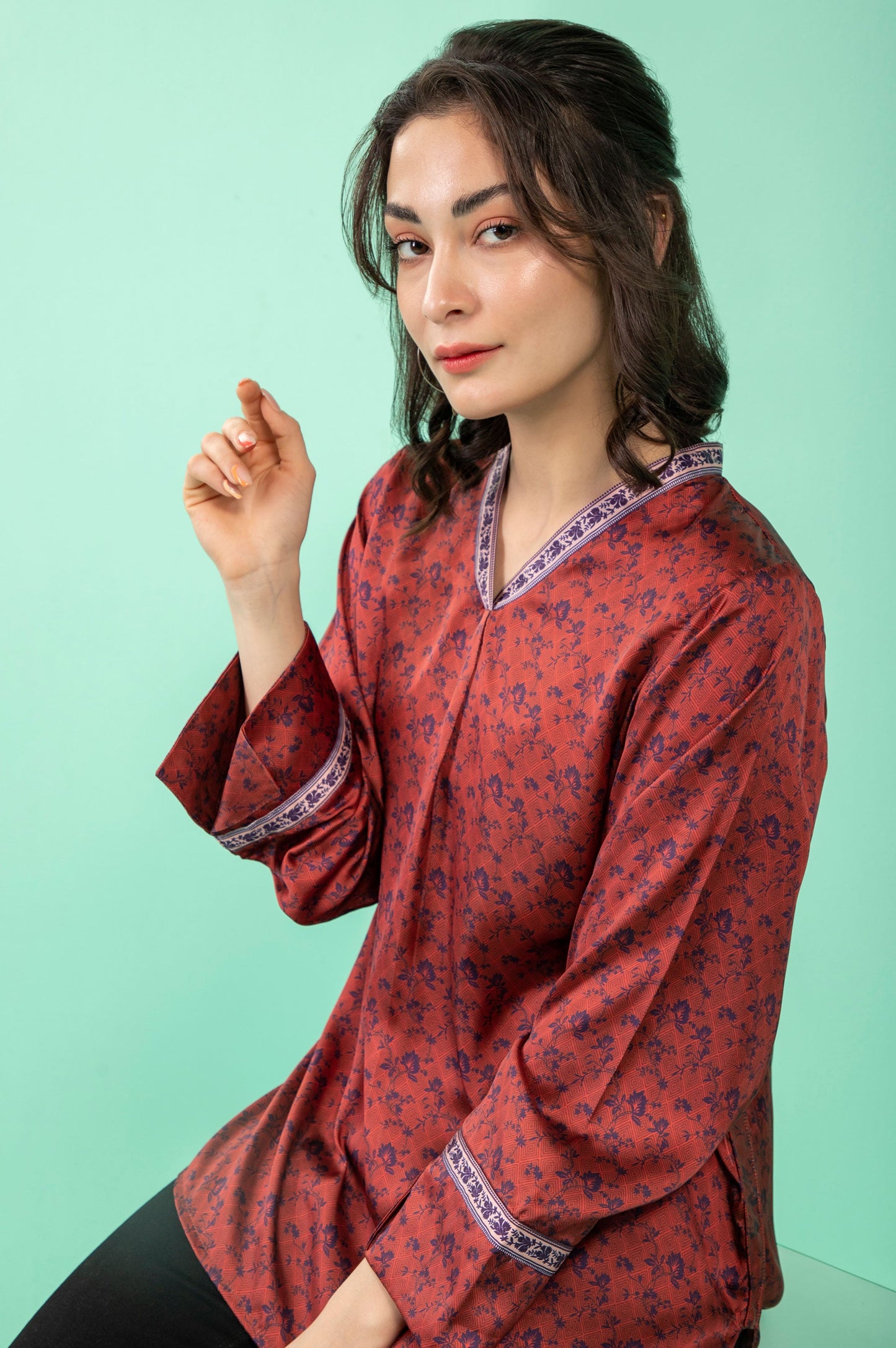 Stitched 1 Piece Embellished Silk Shirt