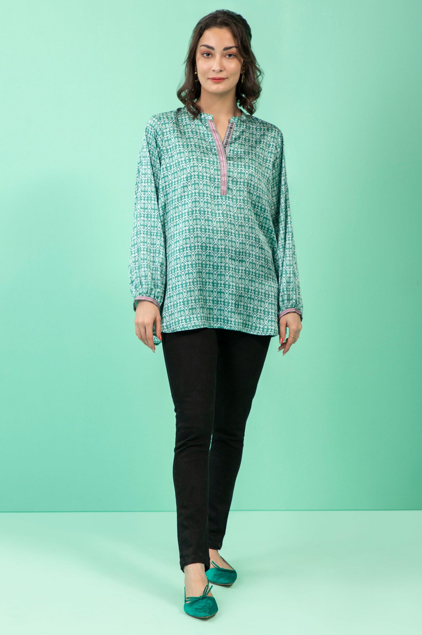 Stitched 1 Piece Embellished Silk Shirt