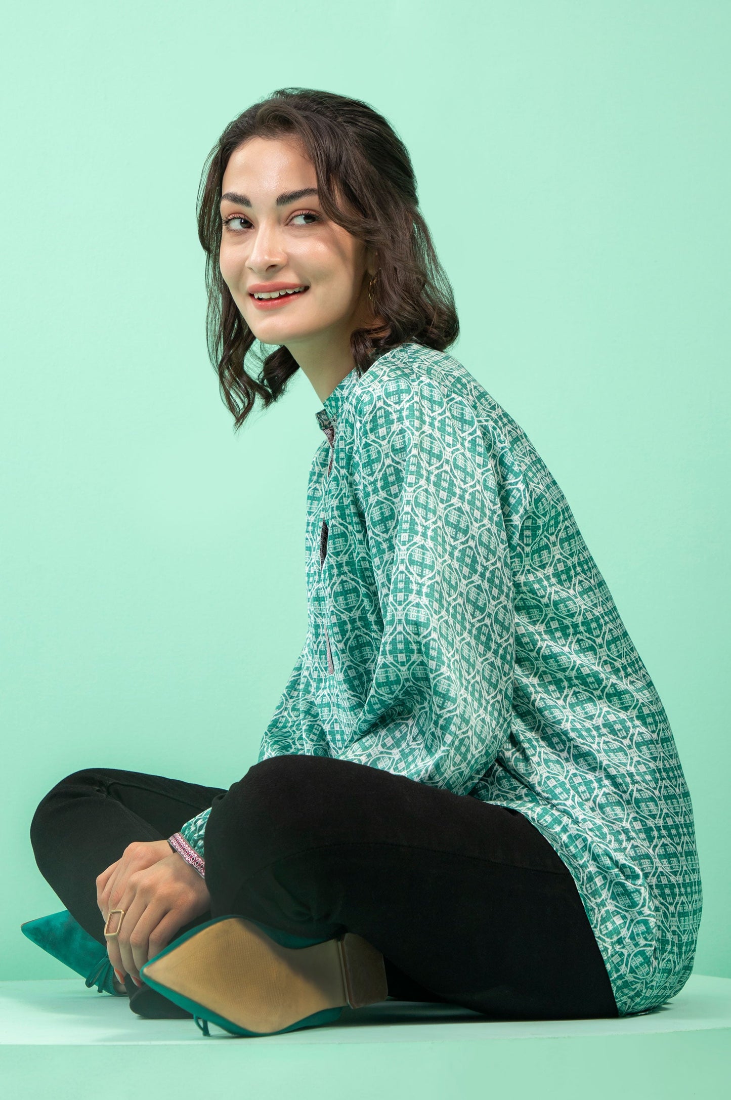 Stitched 1 Piece Embellished Silk Shirt