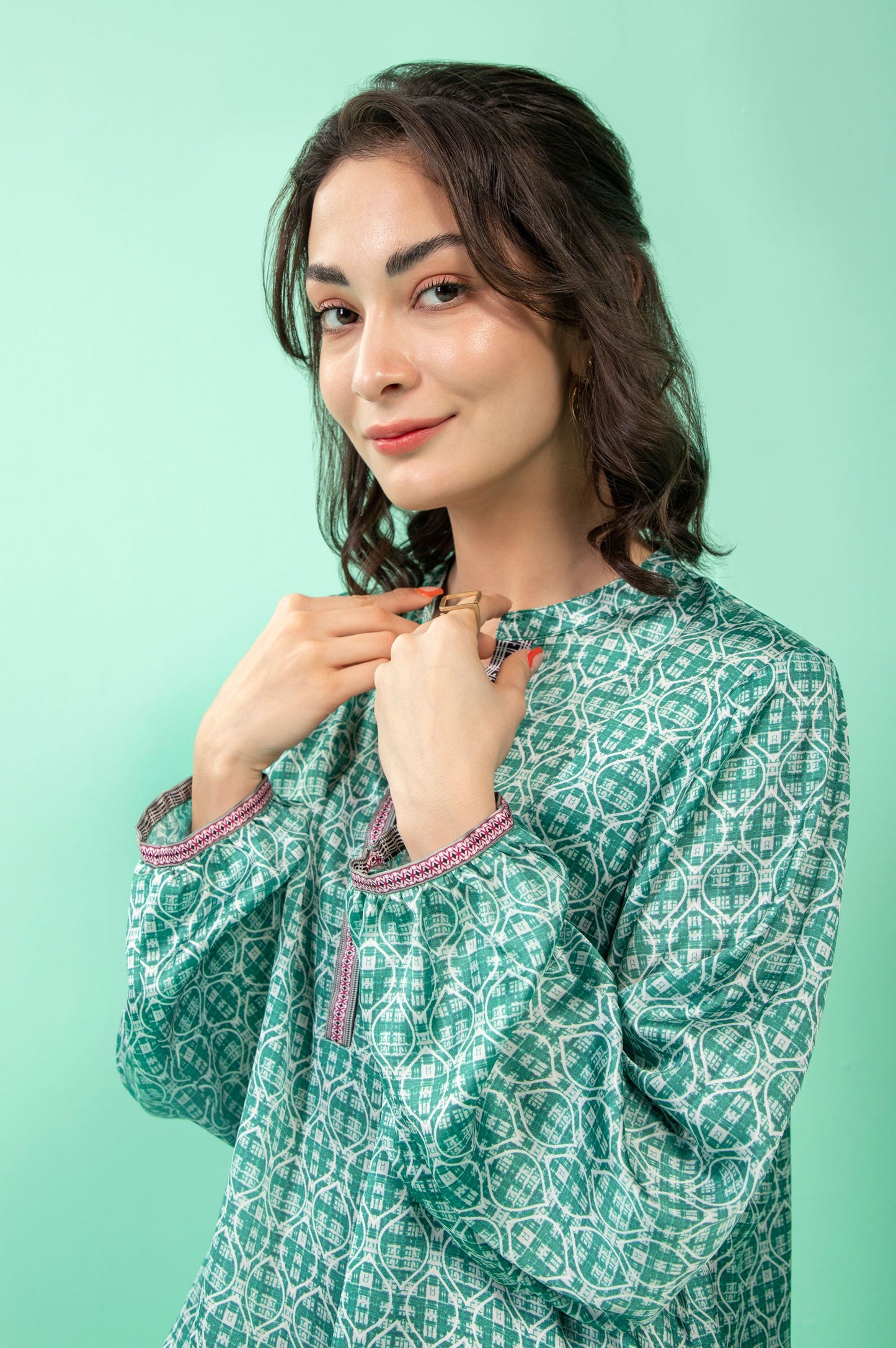 Stitched 1 Piece Embellished Silk Shirt