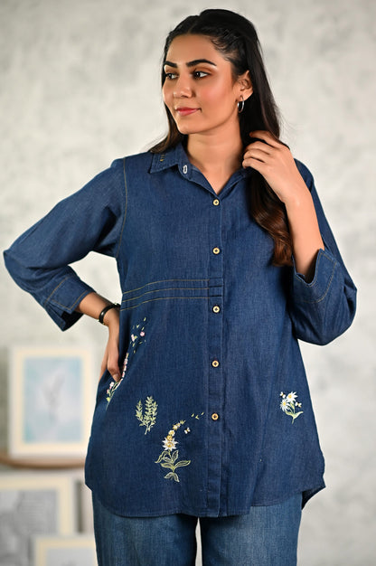 Stitched 1 Piece Embroidered Denim Top