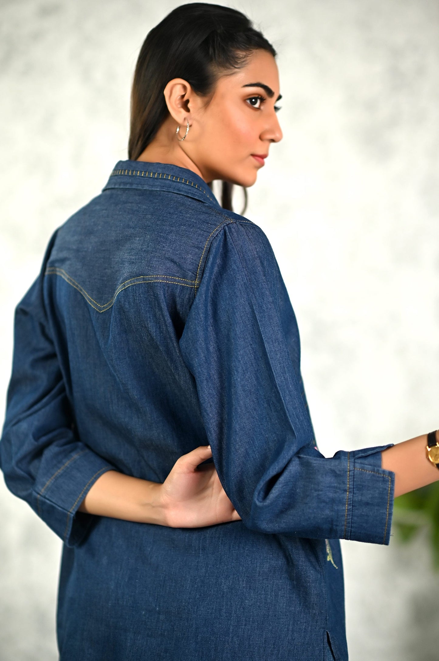 Stitched 1 Piece Embroidered Denim Top
