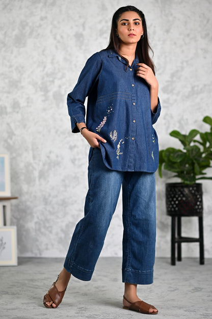 Stitched 1 Piece Embroidered Denim Top