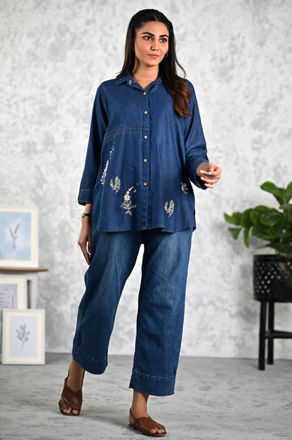 Stitched 1 Piece Embroidered Denim Top