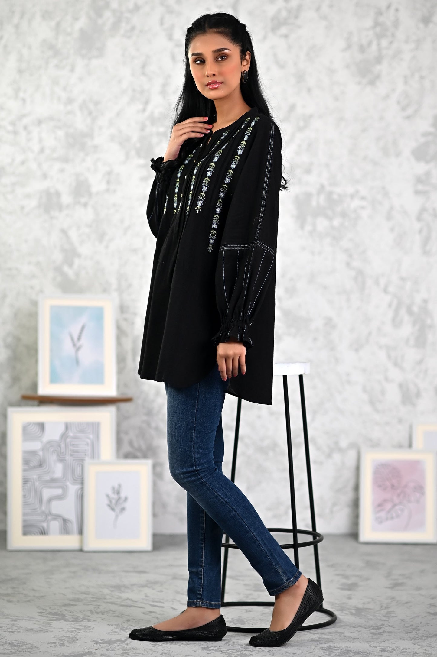 Stitched 1 Piece Embroidered Khaddar Fushion Top